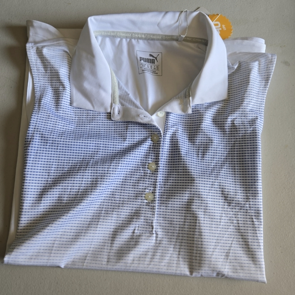 Puma Road Map White Baja Blue Sleeveless Polo Size Medium